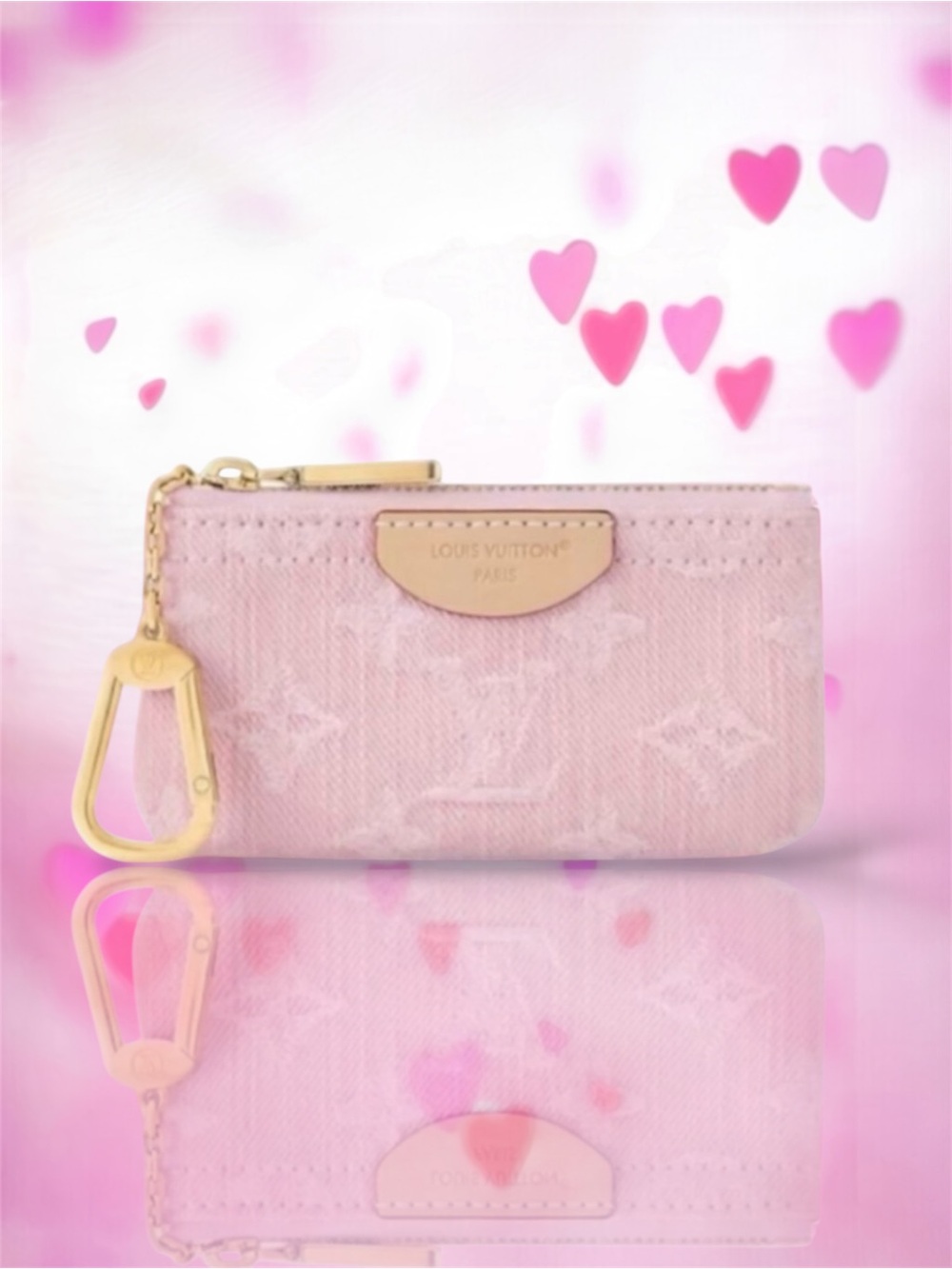 🆕🩷LOUIS VUITTON Monogram Key Pouch Wallet Gold-Tone Hardware • PINK DENIM • NWT